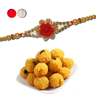 "Rakhi - FR- 8150 A (Single Rakhi), 500gms of Laddu - Click here to View more details about this Product